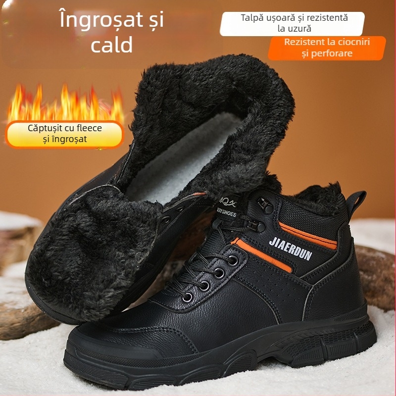 Pantofi de protecție de iarnă pentru bărbați, vârf din oțel, piele microfibră, înălțime peste gleznă, anti-strivire și anti-perforație
