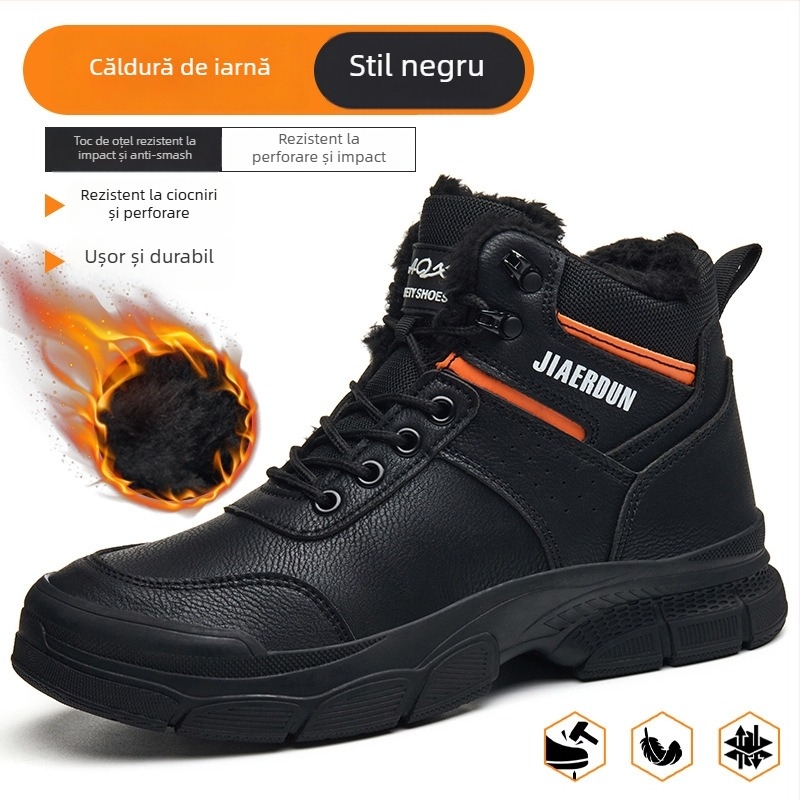 Pantofi de protecție de iarnă pentru bărbați, vârf din oțel, piele microfibră, înălțime peste gleznă, anti-strivire și anti-perforație