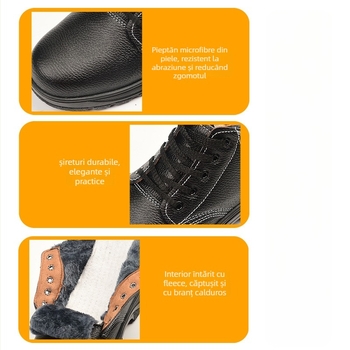 Pantofi de protecție pentru muncă pentru bărbați și femei, iarnă, încălțăminte cu înălțime mare, material: piele microfibră + plasă, vârf din oțel, protecție împotriva loviturilor și perforării, ușoare și rezistente