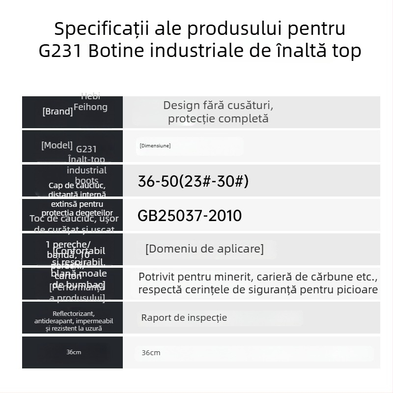 Feihe Ghete înalte pentru industrie și minerit, din cauciuc natural cu căptușeală din bumbac, antiaderente și rezistente la uzură, pentru minele subterane de cărbune (pentru bărbați)