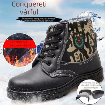 Ghete de lucru anti-șoc și rezistente la perforare, vârf din oțel, înălțime medie, partea superioară din piele