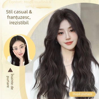 Perucă pentru femei, păr natural lung și buclat, parte centrală, fibre sintetice rezistente la temperatură, poate fi vopsită și tratată cu perm