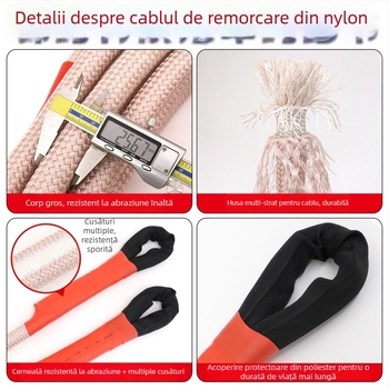 Funie de remorcat pentru vehicule off-road, rezistentă și elastică, capacitate 20 de tone, pentru tractare și intervenții de salvare