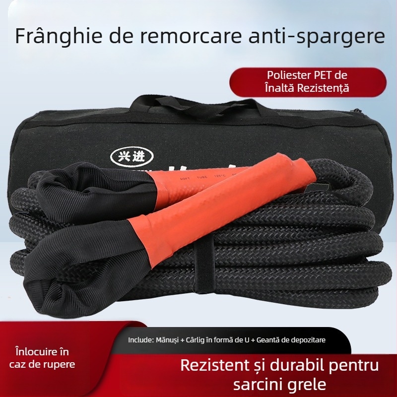Funie de remorcat pentru vehicule off-road, rezistentă și elastică, capacitate 20 de tone, pentru tractare și intervenții de salvare