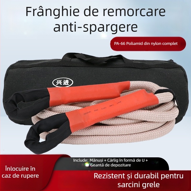 Funie de remorcat pentru vehicule off-road, rezistentă și elastică, capacitate 20 de tone, pentru tractare și intervenții de salvare