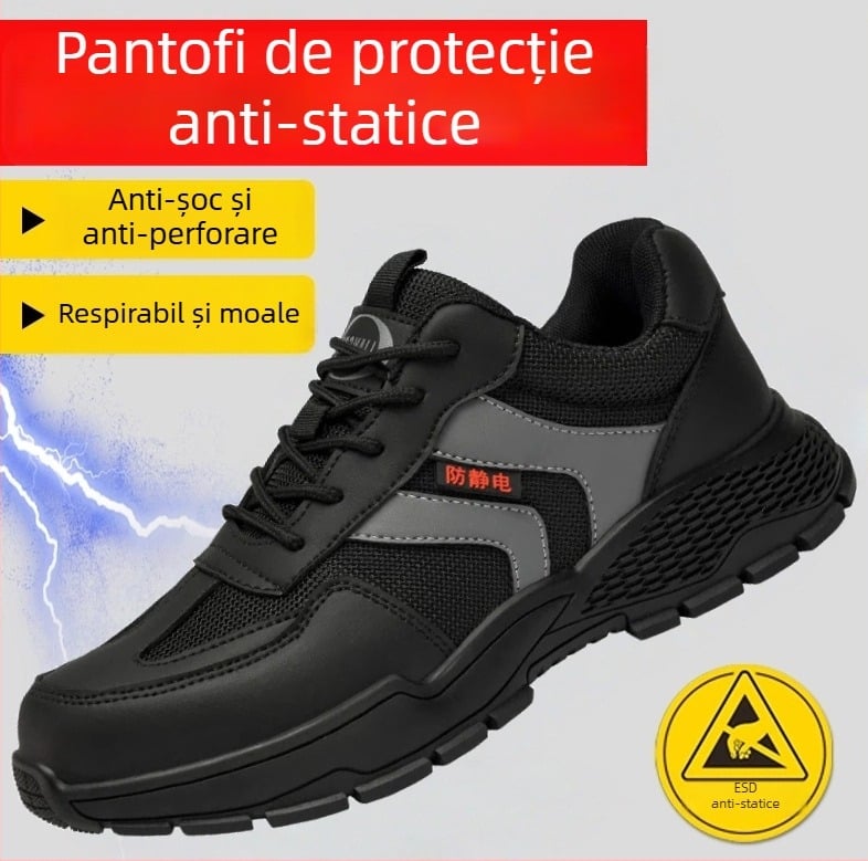 Pantofi de lucru de protecție, antistatice, antișoc și anti-perforație, respirabili, cu vârf din plastic, cu înălțime înaltă