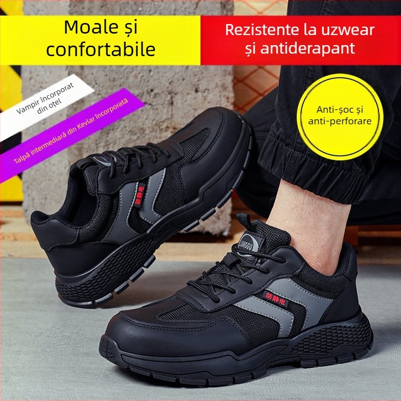 Pantofi de lucru de protecție, antistatice, antișoc și anti-perforație, respirabili, cu vârf din plastic, cu înălțime înaltă