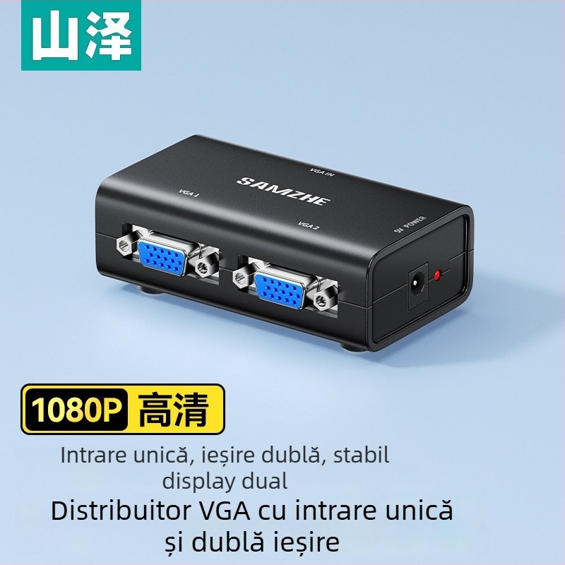 Comutator VGA, 1 intrare - 2 ieșiri, rezoluție 1920x1080, sistem universal, model QHG21, pentru videoconferințe