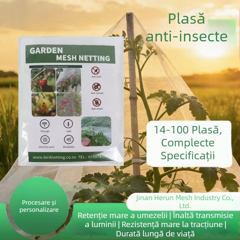 Plasă insecte pentru seră, material polietilenă, model 002, ochiuri 14–120, diametru fir 10–20, durată de viață 3–5 ani