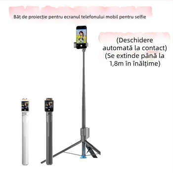 Băț de selfie cu proiector de ecran - telecomandă Bluetooth, corp din aliaj, stabilizare a imaginii încorporată