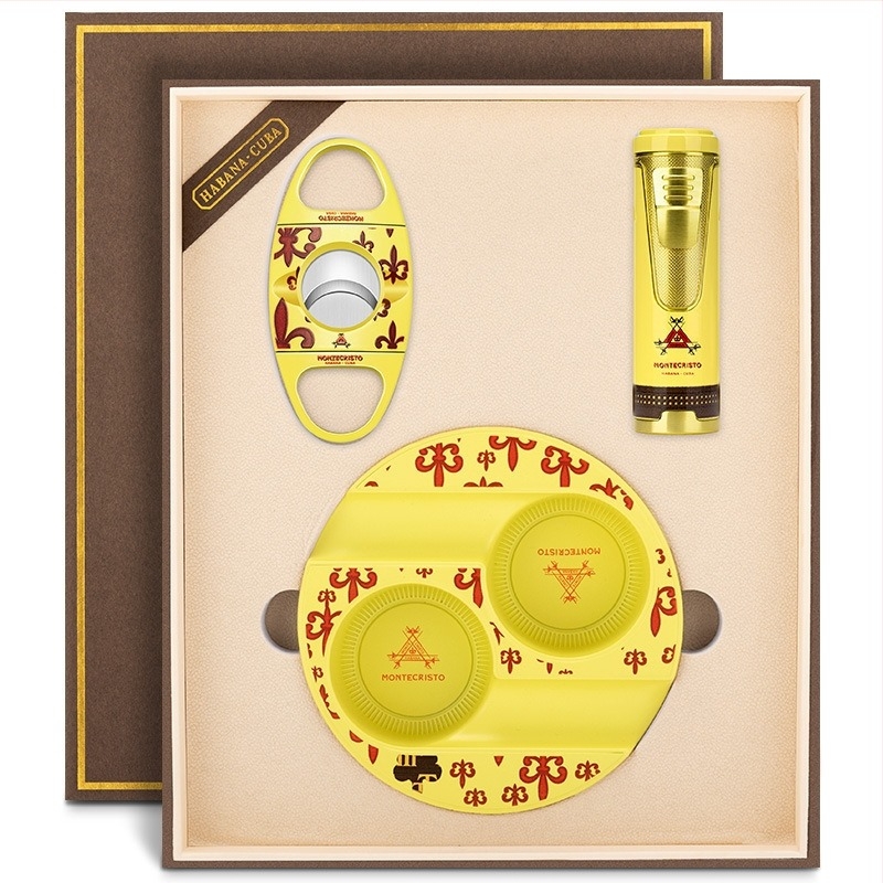 Set pentru trabucuri - trei piese din aliaj de zinc, cu foarfă pentru trabucuri, brichetă și cenușar - Cigarloong CLT-24B5