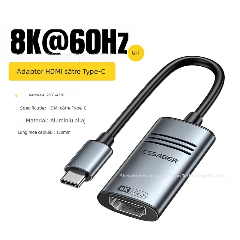 Adaptor HDMI către Type-C, 8K suport, seria ESSAGER Clear, alimentare prin cablu (fără alimentare externă), interfață USB-C