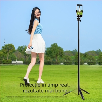 Selfie stick cu oglindire pe ecran și proiecție, design pop-up pentru podea, telecomandă Bluetooth, stabilizare a imaginii, compatibilitate universală