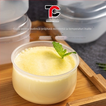 Cupa de budincă cu capac, plastic PP, rezistentă la temperaturi înalte, calitate alimentară, ambalare desert