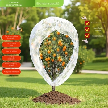 Plasă anti-insecte cu fermoar și șnur, material PE, pentru grădină, livadă și seră; protecție împotriva păsărilor