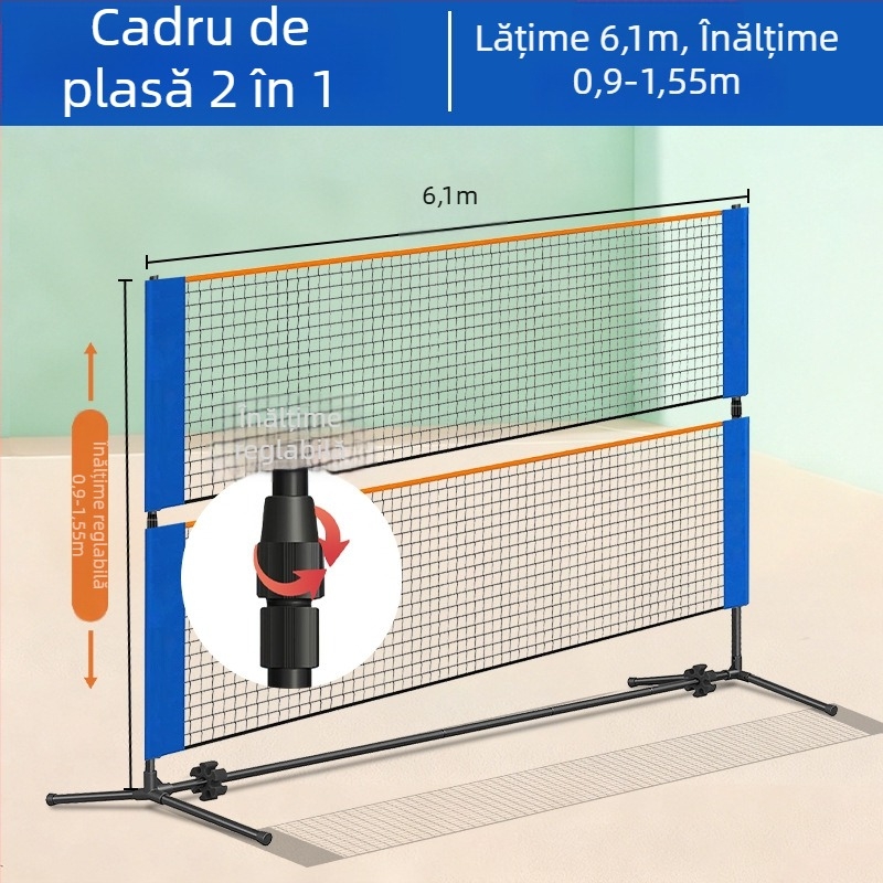 Cadru portabil de plasă pentru badminton, pentru interior și exterior, design 2 în 1, personalizabil