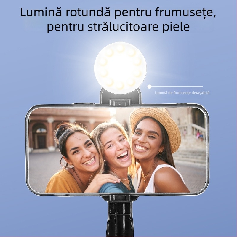 Selfie stick Bluetooth pentru telefon cu LED și trepied staționar