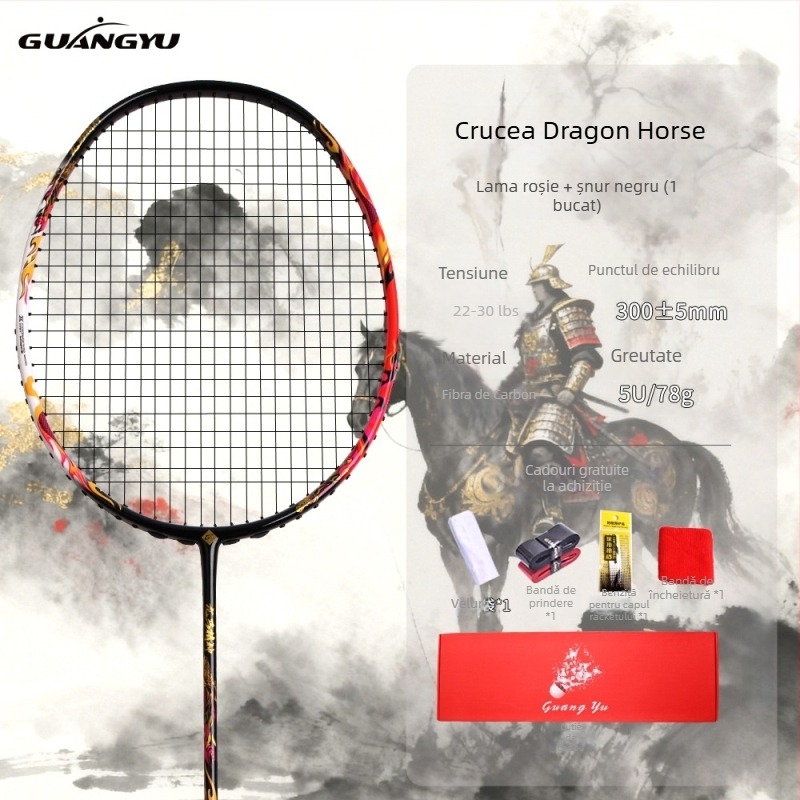 Rachetă de badminton cu fibră de carbon, lovitură directă, greutate 75–79 g, grosimea mânerului G-5, duritate medie