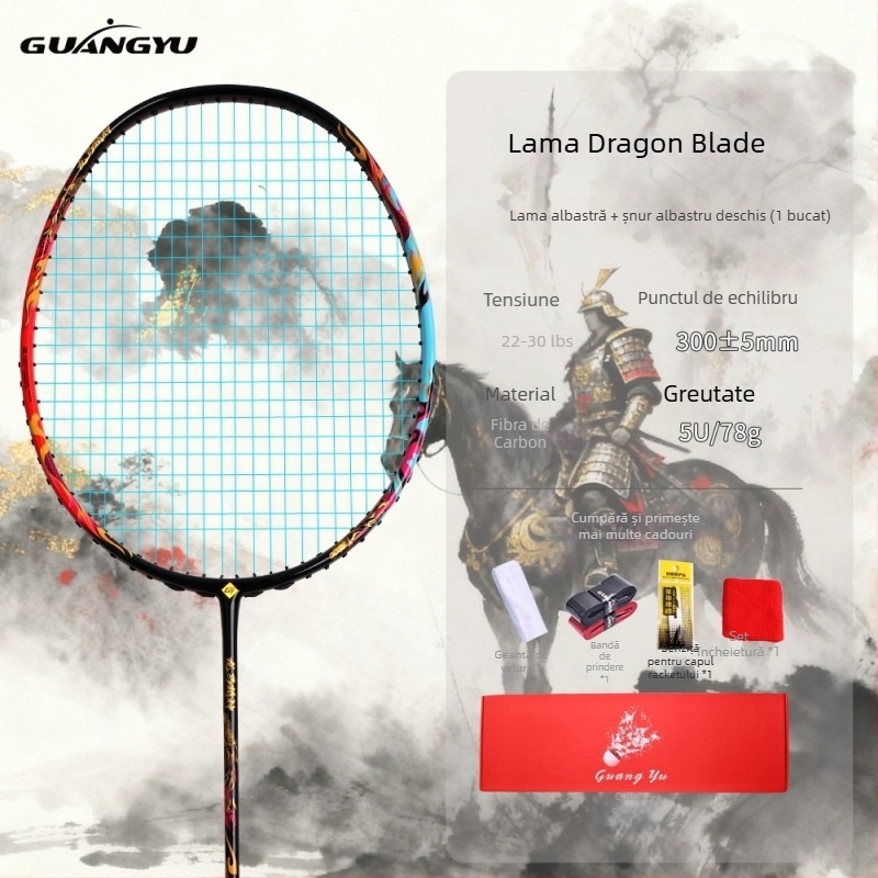 Rachetă de badminton cu fibră de carbon, lovitură directă, greutate 75–79 g, grosimea mânerului G-5, duritate medie