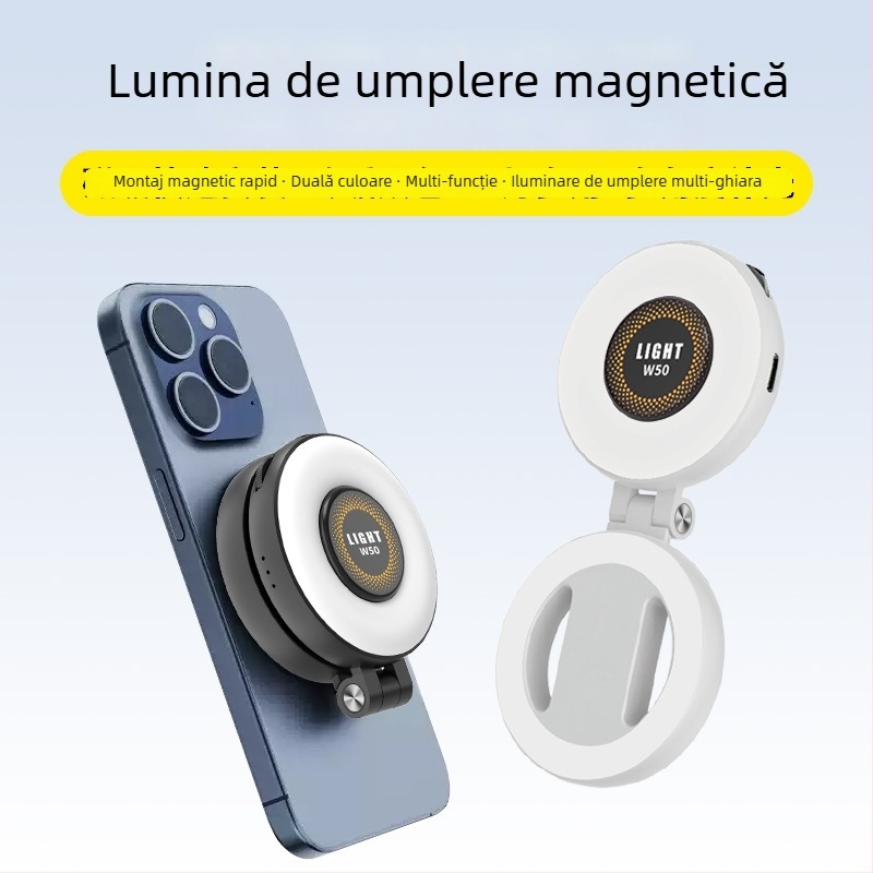 Lampa de buzunar LED magnetică, mică, pentru frumusețe, reglabilă, cu trei temperaturi pentru fotografie