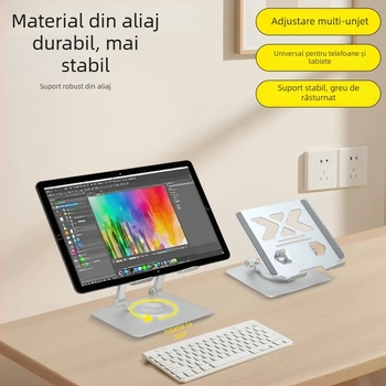 Suport de birou pentru tablete și telefoane, aliaj pur de aluminiu CNC, mecanism pliabil de ridicare, compatibilitate universală, design de disipare a căldurii, greutate 269 g