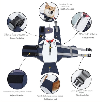 DOTON Vestă de salvare pentru câini – stil desen animat, poliester, îmbrăcăminte pentru animale de companie
