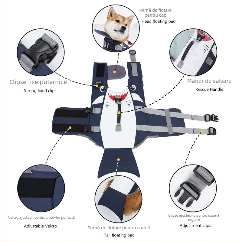 DOTON Vestă de salvare pentru câini – stil desen animat, poliester, îmbrăcăminte pentru animale de companie