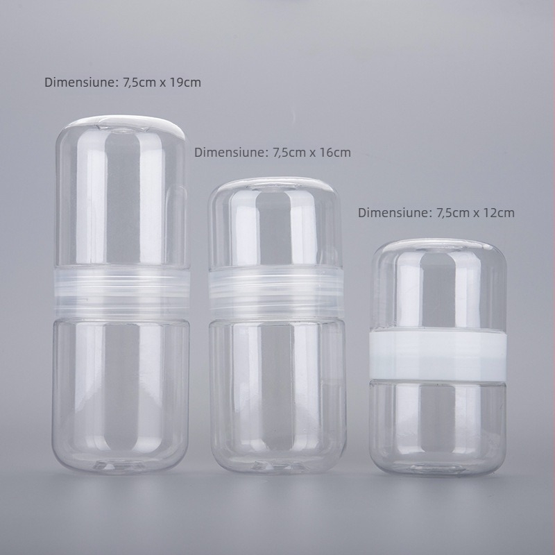 Recipient dublu transparent pentru depozitare bomboane, din PET pentru gustări și ceai, cu logo imprimat, grosime a peretelui 1 mm, greutate netă 80 g