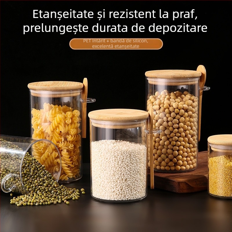 Recipient rotund din plastic, sigilat, pentru depozitare de produse uscate – 501–800 ml, ceai, boabe de cafea, gustări și cereale