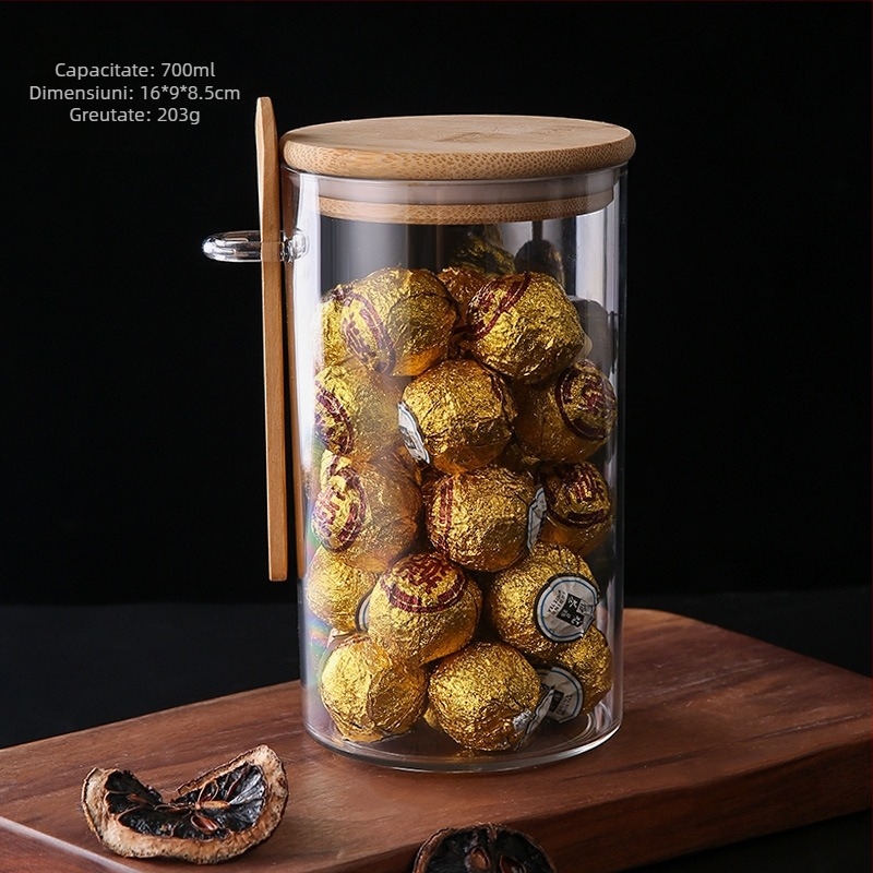 Recipient rotund din plastic, sigilat, pentru depozitare de produse uscate – 501–800 ml, ceai, boabe de cafea, gustări și cereale