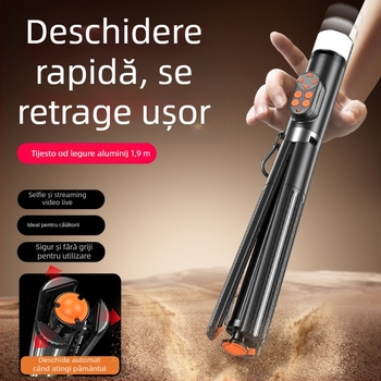 Selfie Stick Tripod – aliaj de aluminiu, Bluetooth, telecomandă, iluminare de umplere, universal