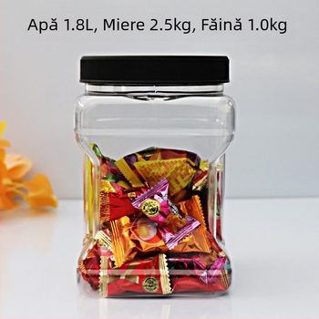 Sticlă PET pătrată de mână, cu capac plat, garnitură din folie de aluminiu și logo imprimat