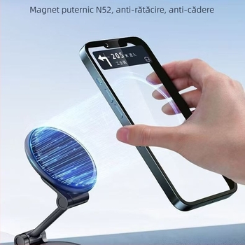 Încărcător magnetic fără fir pentru mașină 360, 15W, încărcare rapidă, suport pliabil pe planșa de bord