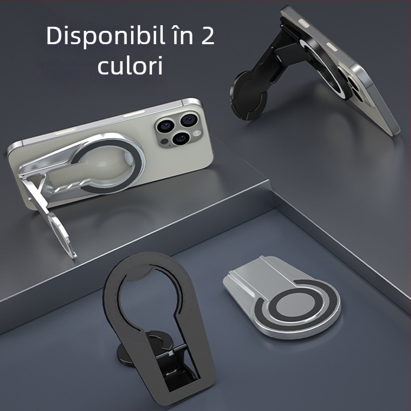 Suport de birou pentru telefon și tabletă cu prindere magnetică bidirecțională, rotativ și pliabil, reglaj în trei niveluri
