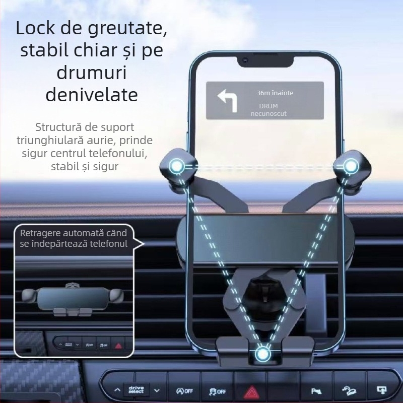 Suport universal pentru telefon în mașină pentru navigație, montaj prin gravitație pe ieșire de aer, atașament la orificiul de ventilație, personalizabil