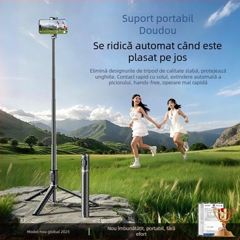 Selfie Stick cu Trepied, Corp din aliaj, Telecomandă, Bluetooth, IBIS, Compatibil universal