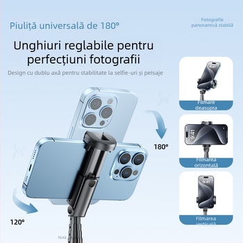 Selfie Stick cu Trepied, Corp din aliaj, Telecomandă, Bluetooth, IBIS, Compatibil universal