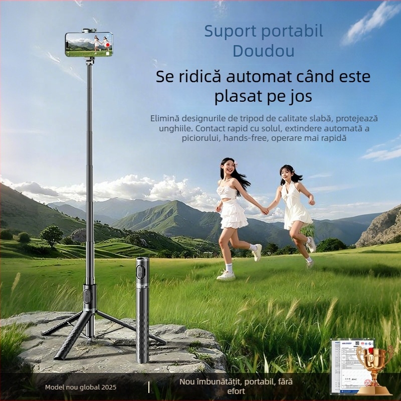 Selfie Stick cu Trepied, Corp din aliaj, Telecomandă, Bluetooth, IBIS, Compatibil universal