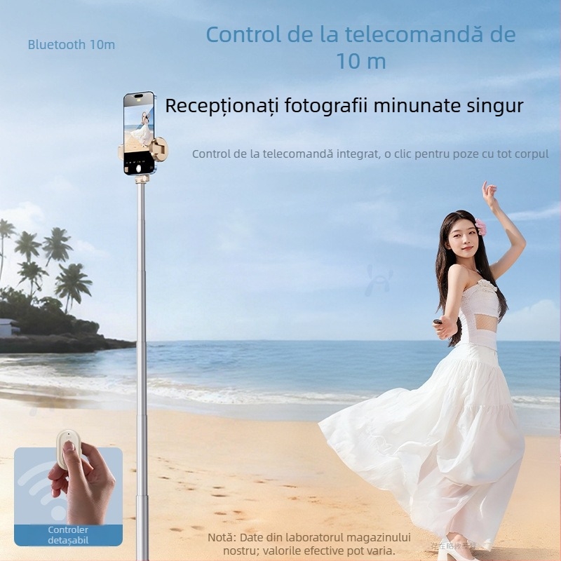Selfie Stick cu Trepied, Corp din aliaj, Telecomandă, Bluetooth, IBIS, Compatibil universal