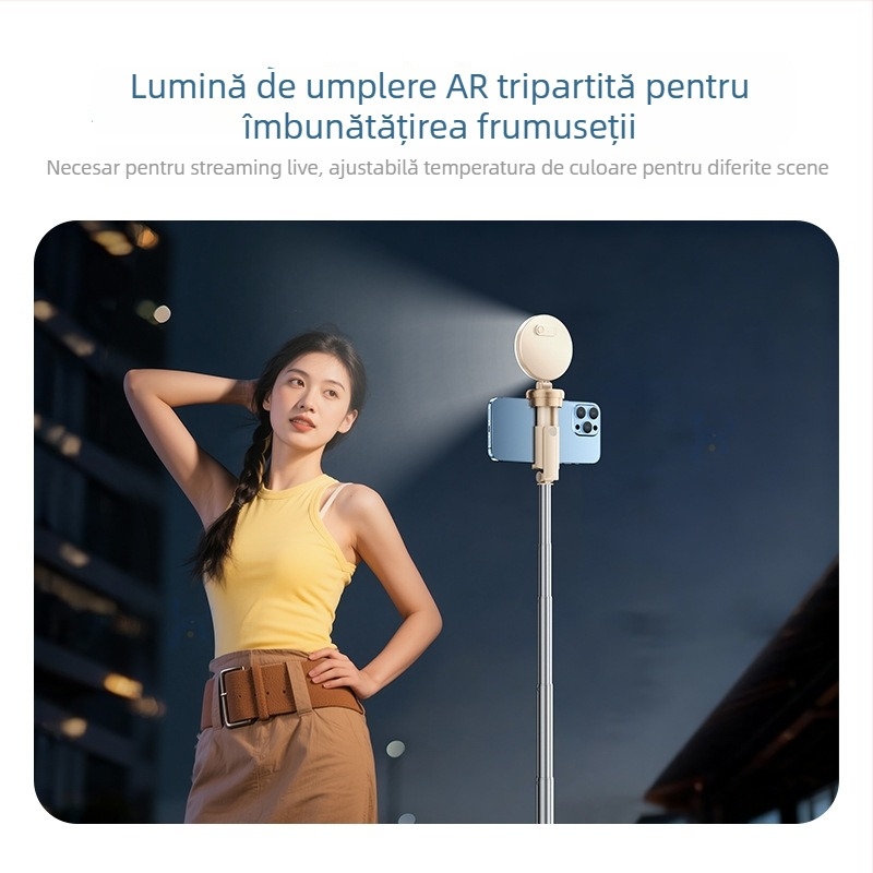 Selfie Stick cu Trepied, Corp din aliaj, Telecomandă, Bluetooth, IBIS, Compatibil universal
