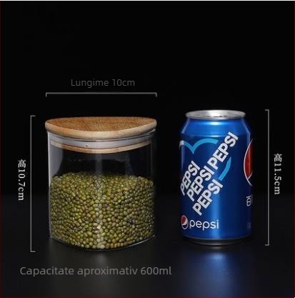 Vas de depozitare triunghiular din sticlă borosilicată, 501–800 ml, compatibil cu microunde, pentru cereale, ceai și bomboane