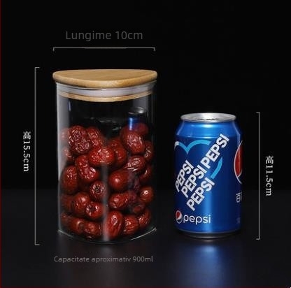 Vas de depozitare triunghiular din sticlă borosilicată, 501–800 ml, compatibil cu microunde, pentru cereale, ceai și bomboane