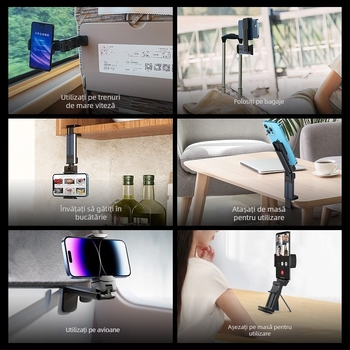 Suport pentru telefon multifuncțional – pliabil, portabil, rotire la 360°, pentru selfie și transmisiuni live – ABS