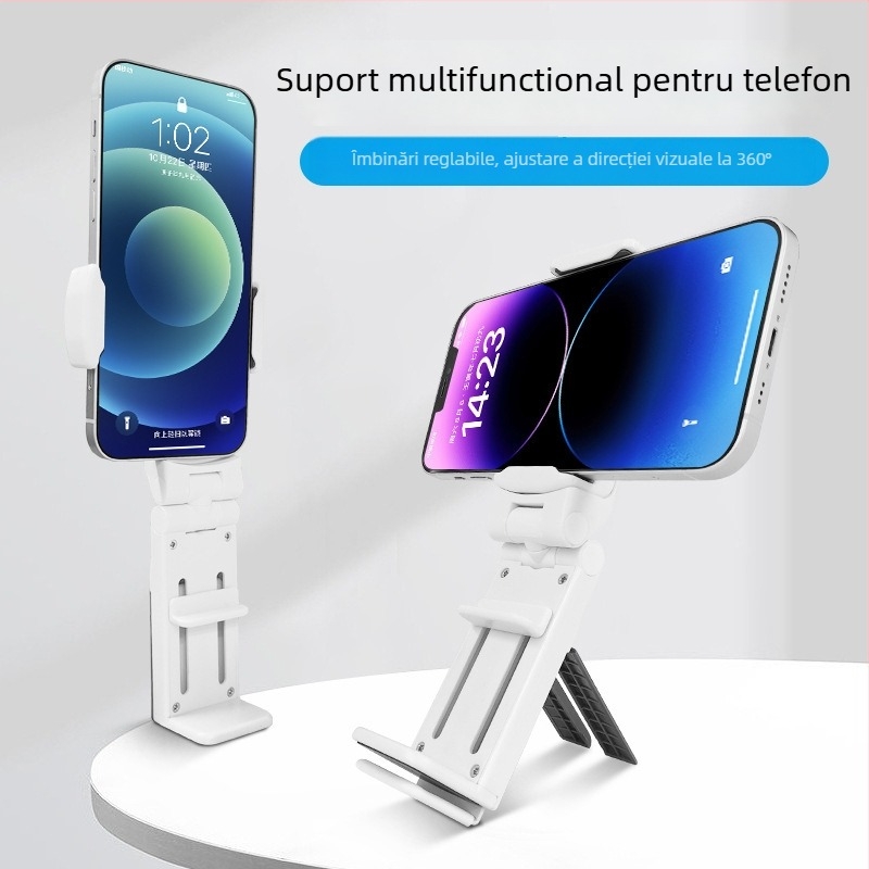 Suport pentru telefon multifuncțional – pliabil, portabil, rotire la 360°, pentru selfie și transmisiuni live – ABS
