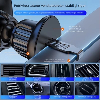 Suport auto pentru telefon din aliaj de aluminiu, cu montaj prin gravitație pentru ventilația aerului, compatibil cu navigație pe ecran mare