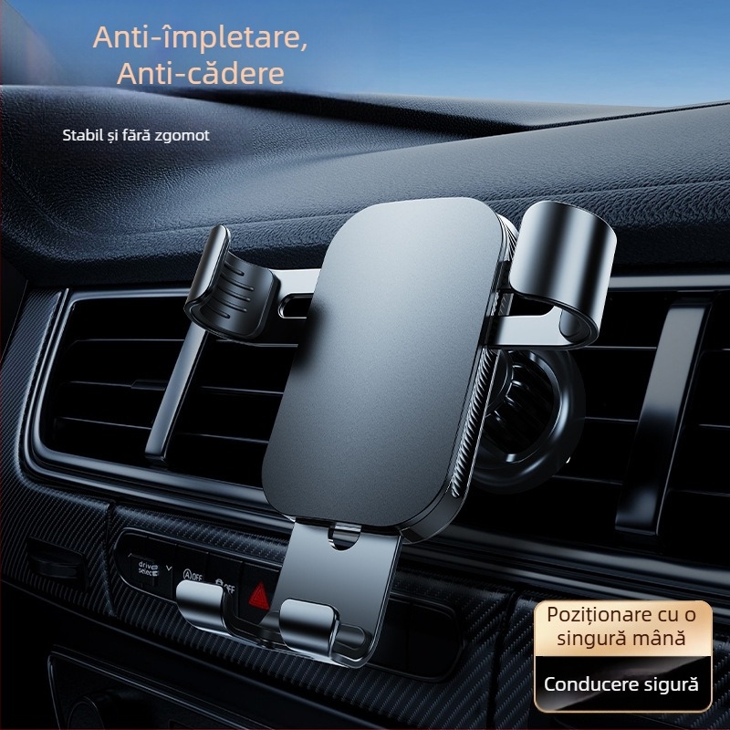 Suport auto pentru telefon din aliaj de aluminiu, cu montaj prin gravitație pentru ventilația aerului, compatibil cu navigație pe ecran mare