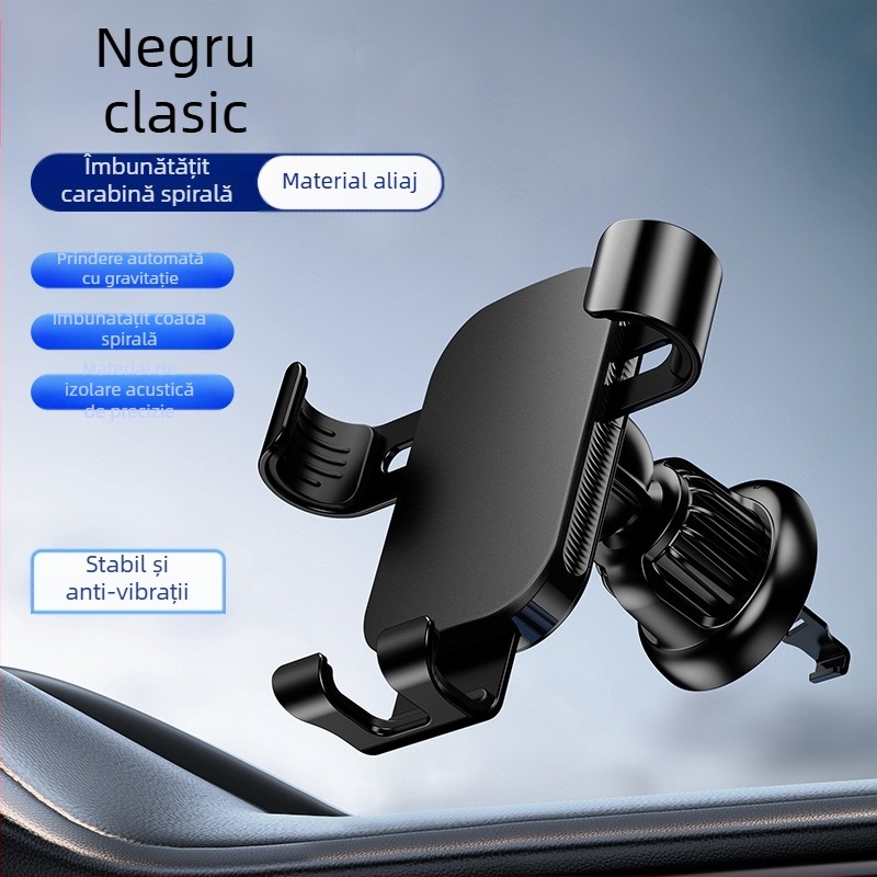 Suport auto pentru telefon din aliaj de aluminiu, cu montaj prin gravitație pentru ventilația aerului, compatibil cu navigație pe ecran mare