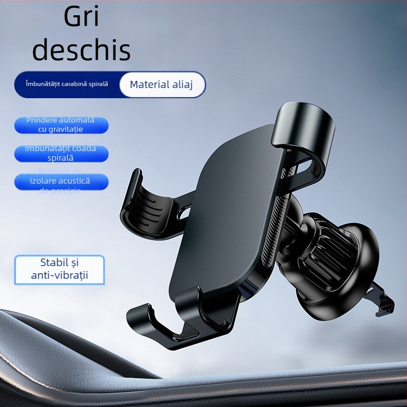Suport auto pentru telefon din aliaj de aluminiu, cu montaj prin gravitație pentru ventilația aerului, compatibil cu navigație pe ecran mare
