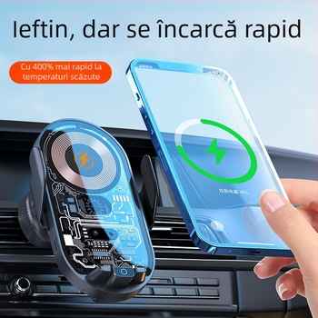 Suport auto pentru telefon cu încărcare wireless rapidă și senzor inteligent, prindere prin clipsare pe conducta de aer, 66W