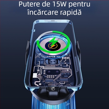 Suport auto pentru telefon cu încărcare wireless rapidă și senzor inteligent, prindere prin clipsare pe conducta de aer, 66W